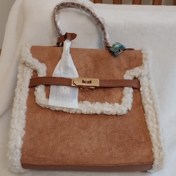 Badgley Mischka Fur Border Satchel - Picture 1 of 16